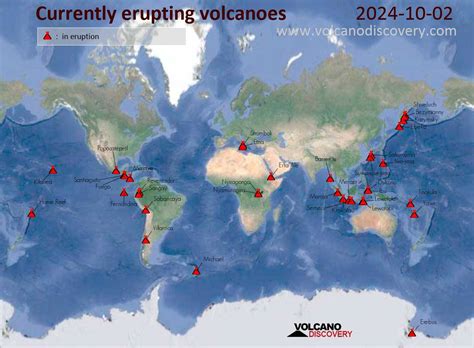 Daily Static Map Of Currently Erupting Active Volcanoes World Wide