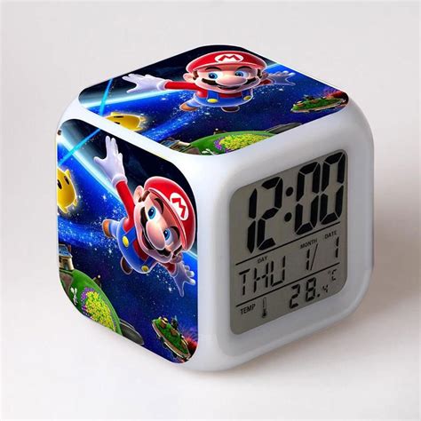 Super Mario Bros Reloj Despertador LED Brillante Colorido Juego De Luz