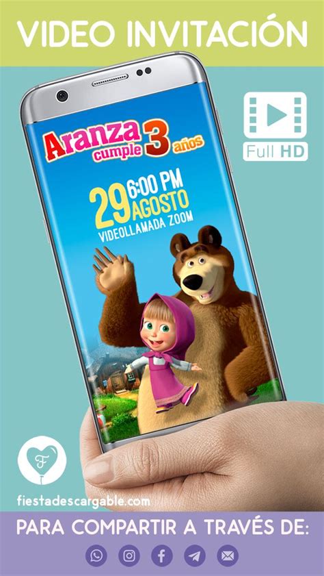 Video invitación de cumpleaños de Masha y el Oso 2024 Invitaciones