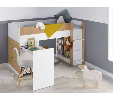 Lit Mi Hauteur Avec Bureau Et Commode Opus Blanc Et Bois Lit Enfant But