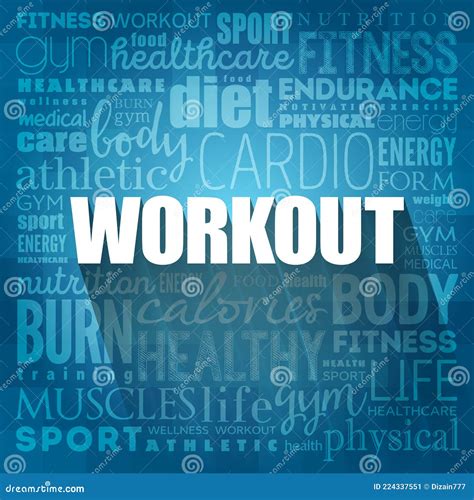 Workout Word Cloud Collage Fitness Health Concept Background Stock