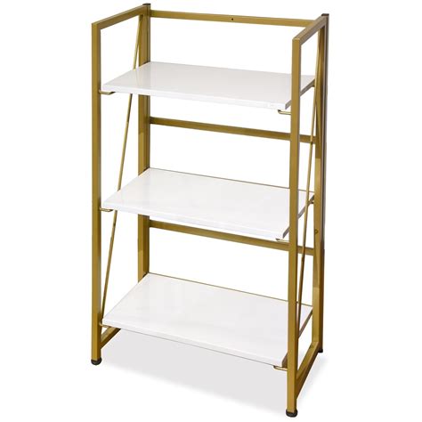 White And Gold Foldable Bookcase Etagere Bookcase Metal Bookcase