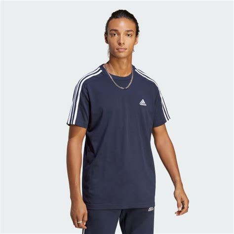 Adidas Essentials Single Jersey 3 Stripes Tee Blue Adidas Australia