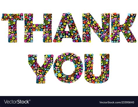 Thank You Banner With Floral Letters Royalty Free Vector