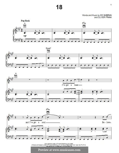 18 (One Direction) by E. Sheeran, O. Frank - sheet music on MusicaNeo