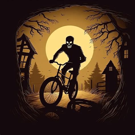 A Skeleton Riding A Bike Through A Forest Premium Ai Generated Image