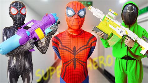 Ltt Hero Team Spider Man Vs Bad Guy Team Use Nerf Guns Fight