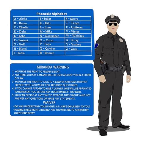 Velinpun Metal Miranda Warning Card Phonetic Alphabet Card Military