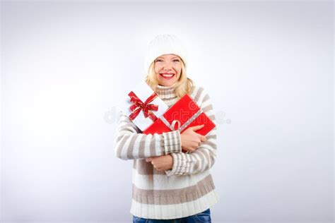 Pretty Blonde Girl With Christmas Present Stock Image Image Of Hair Beauty 27959203