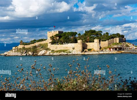 Pigeon Island With Kusadasi Harbor Stock Photo Alamy