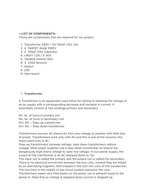 List of Components | PDF | Power Supply | Rectifier