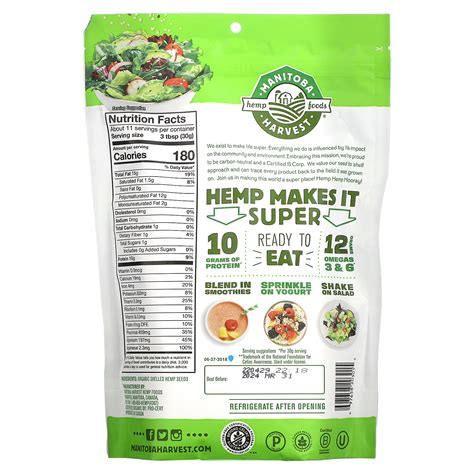 Manitoba Harvest Hemp Hearts Organic Shelled Hemp Seeds Delicious Nutty 12 Oz 340 G