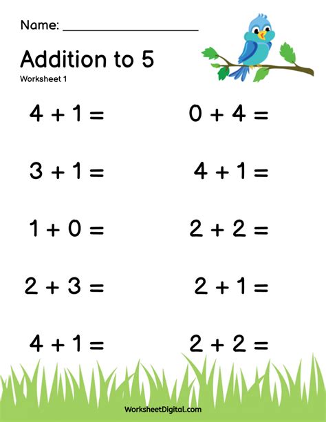 Addition To 5 W1 Worksheet Digital