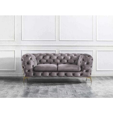 Canap Places Capitonn Chesterfield Velours Gris Carmen