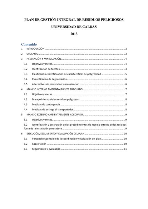 Plan Gestion Integral Residuos Peligrosos Plan De Gesti N Integral De