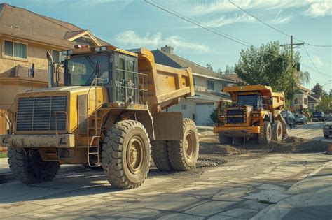 Premium Photo | Heavy duty construction vehicles in a residential ...