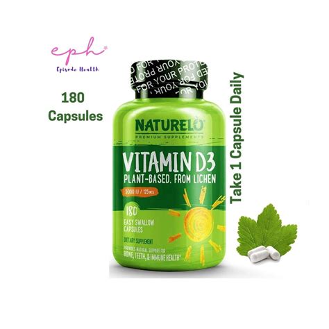 Naturelo Vitamin D3 Plant Based 5000 Iu 180 Easy Swallow Capsules วิตามินดี 3 180 เวจจี้แคปซูล