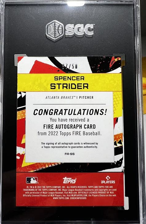 Topps Fire Fire Autographs Purple Fa Ss Spencer Strider Au