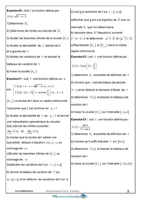 SOLUTION Exercices Maths 2bac Sm D Rivabilit Et Tude Des Fonctions 01