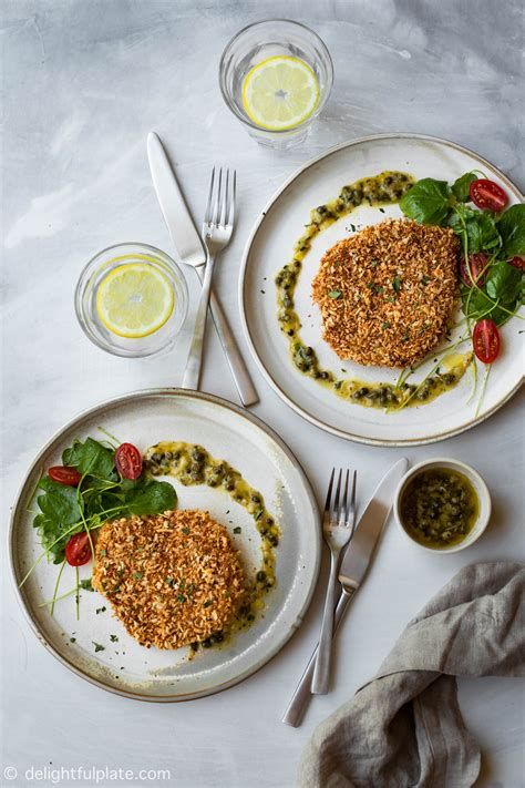Baked Pork Schnitzel With Caper Garlic Butter Sauce Delightful Plate