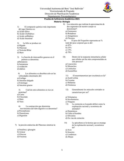 SOLUTION Prueba de suficiencia académica 2021 biología Studypool