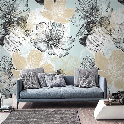 Custom Wallpaper Mural Pastoral Abstract Flowers Bvm Home