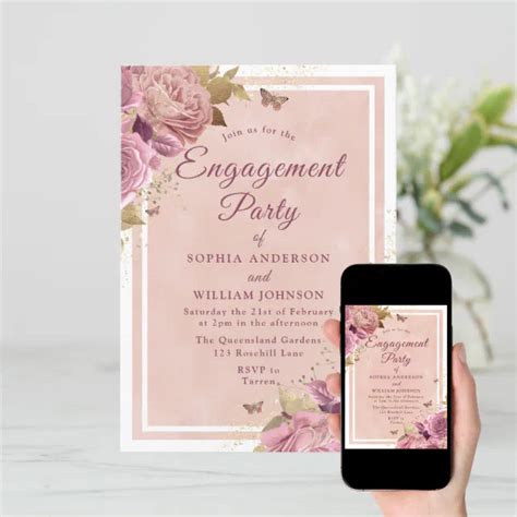 Gorgeous Blush Floral Engagement Party Invitation | Zazzle