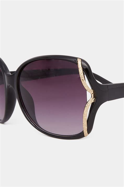 Black Oversized Gold Detail Sunglasses Yours Clothing