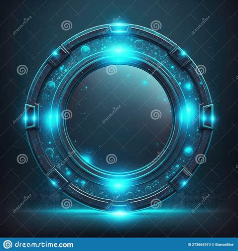 Abstract Of Glowing Futuristic Circle Frame Illuminated With Neon Blue