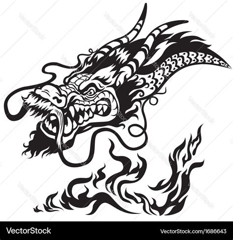 Dragon head black and white Royalty Free Vector Image