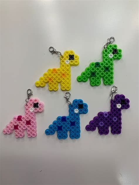 Dinosaur Perler Bead Keychains Etsy Perler Bead Art Melty Bead