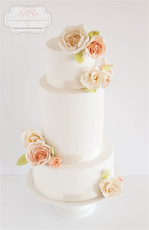 Peach & Cream Roses Wedding Cake - CakeCentral.com