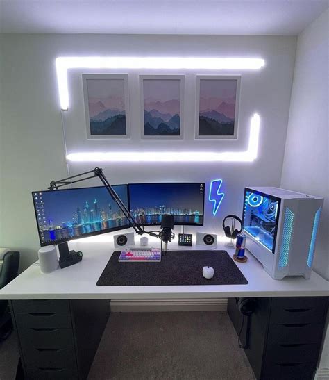 Clean Gaming Setup With Lifx Lights And Neon Sign