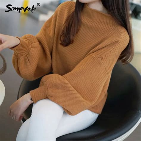 Simpvale Winter Lantern Sleeve Women Sweater Fashion Plus Size Half