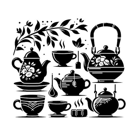 Teapot Set Silhouette Vector Illustration Premium AI Generated Vector