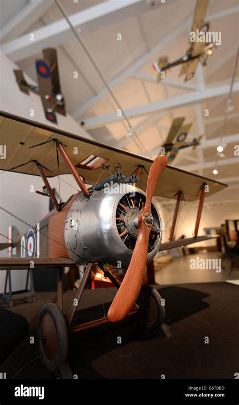 Models of World War 1 aircraft, including a Sopwith Camel, on display ...