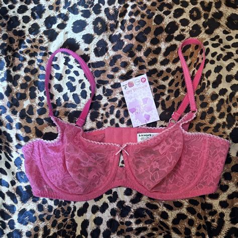 Y K Hot Pink Lace Sheer Bra D Depop