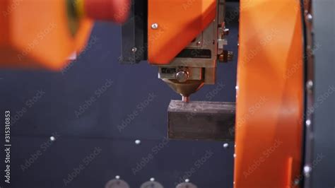 Metal Tube Laser Cutting With Modern Cnc Machine Process Cutter Head Is Moving Measuring