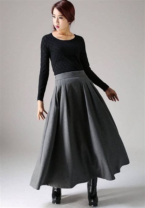 Winter Rock Gray Winter Winter Boots Pleated Long Skirt Gray Skirt