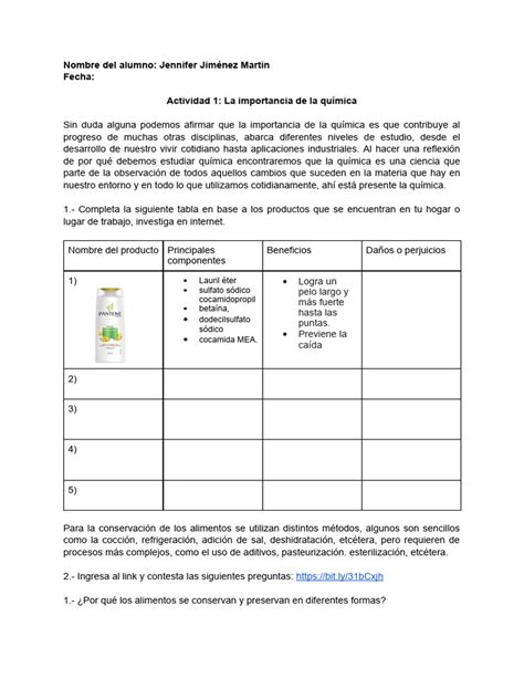 Actividad 1 La Importancia De La Química Pdf