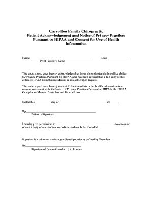 Fillable Online HIPPA Patient Acknowledgement And Consent Fax Email