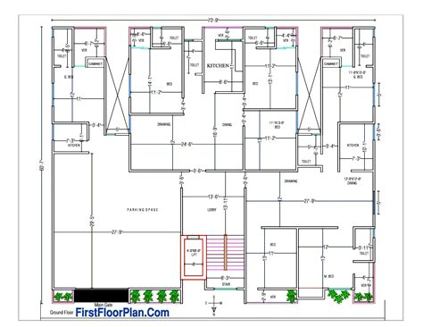 Apartment Floor Plans 5000 to 6500 Square Feet | 70ft to 80ft Length