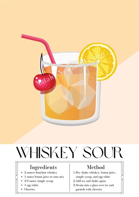 Whiskey Sour Drink Recipe Poster Single Digital Download Etsy