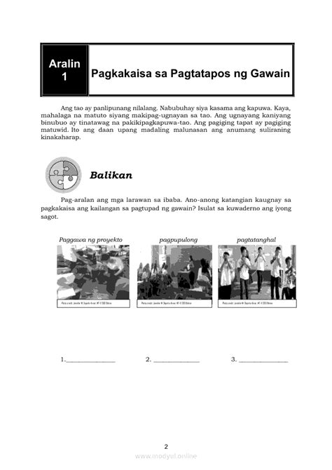 Edukasyon Sa Pagpapakatao 5 Modyul 5 Pagkakaisa Sa Pagtatapos Ng