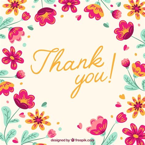 Free Vector Retro Thank You Background With Hand Drawn Flowers