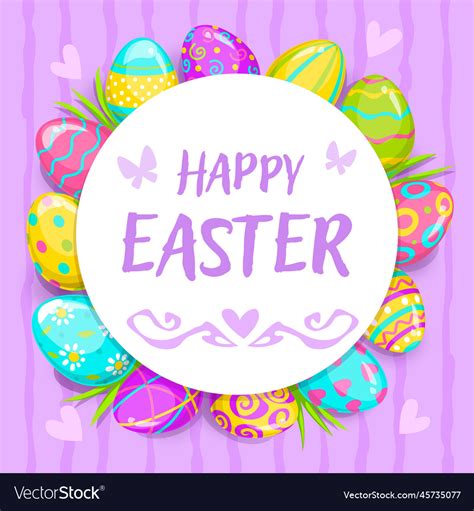 Happy Easter Greeting Card With Eggs Art Vector Image