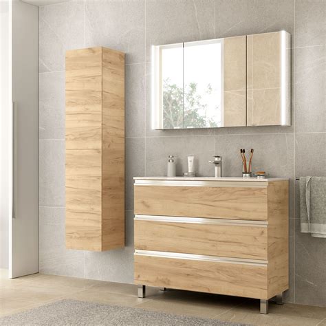 Meuble de salle de bain SPIRIT 1000 3 tiroirs métalliques CHÊNE