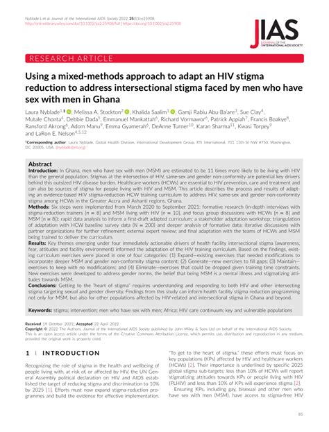 Pdf Using A Mixed‐methods Approach To Adapt An Hiv Stigma Reduction