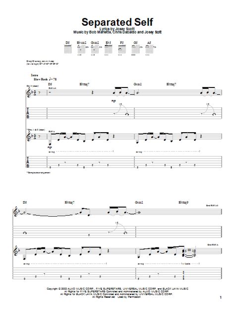 Saliva Separated Self Sheet Music For Guitar Tab Download Pdf 22498