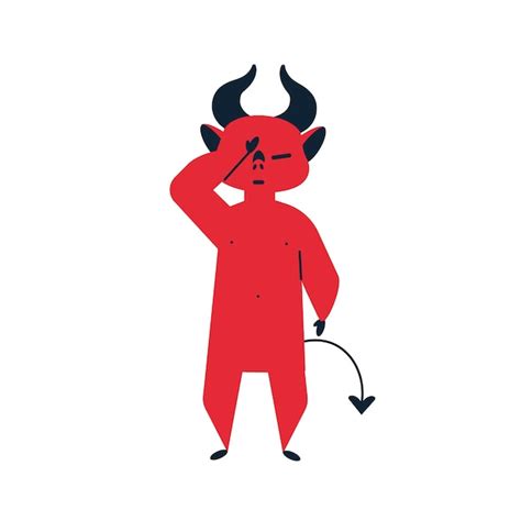 Cansado Dos Desenhos Animados Ilustra O Plana De Vetor De Diabo